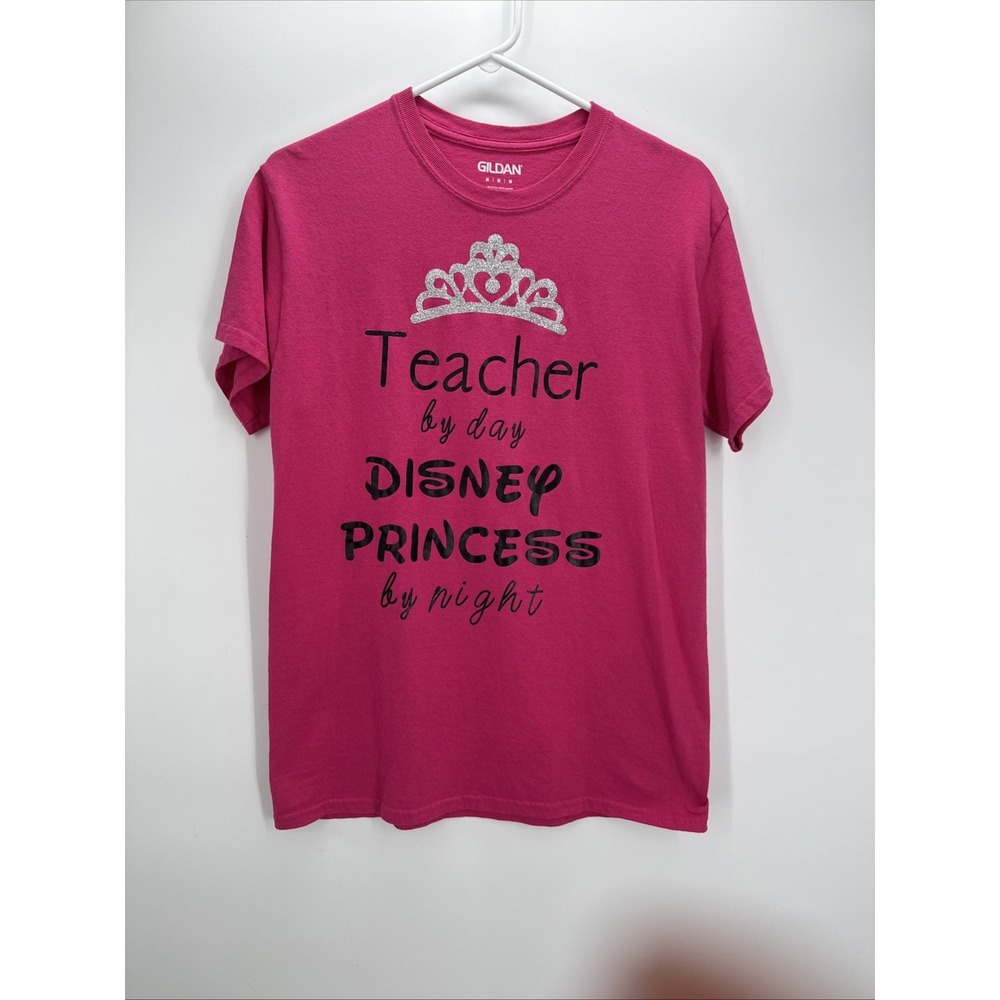 "Teacher By Day Disney Princess By Night" Pink Graphic T-shirt Women's M
